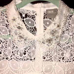 ASOS White Pleated Peter Pan Collar Dress Sz. 12